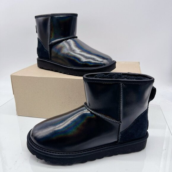 UGG Classic Mini Iridescent Metallic Black Ankle Short Boots Womens US 5 EU 36 - Picture 1 of 12